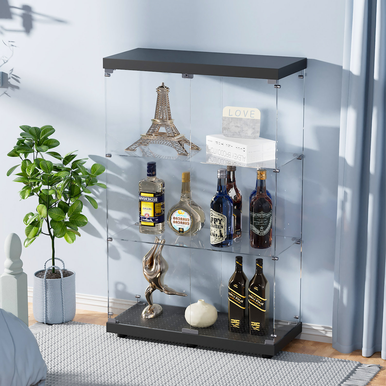 Ivy Bronx Johnneisha 3-Shelf Glass Display Cabinet, Curio Cabinet